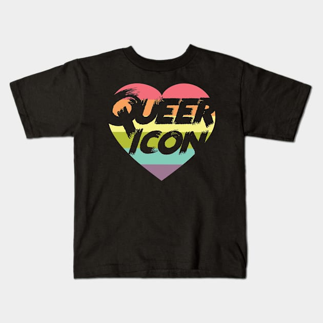 Queer Icon Rainbow Heart Kids T-Shirt by Perpetual Brunch
